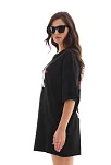 Unisex Bisiklet Yaka Baskılı Oversize T-shirt - Siyah