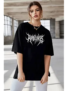 Unisex Bisiklet Yaka Baskılı Oversize T-shirt - Siyah