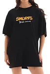 Unisex Bisiklet Yaka Baskılı Oversize T-shirt - Siyah