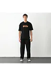 Unisex Bisiklet Yaka Baskılı Oversize T-shirt - Siyah