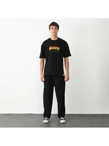 Unisex Bisiklet Yaka Baskılı Oversize T-Shirt - Siyah Unisex Bisiklet Yaka Baskılı Oversize T-Shirt - Siyah