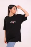 Unisex Bisiklet Yaka Baskılı Oversize T-shirt - Siyah