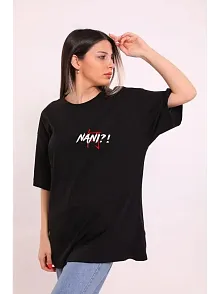 Unisex Bisiklet Yaka Baskılı Oversize T-shirt - Siyah