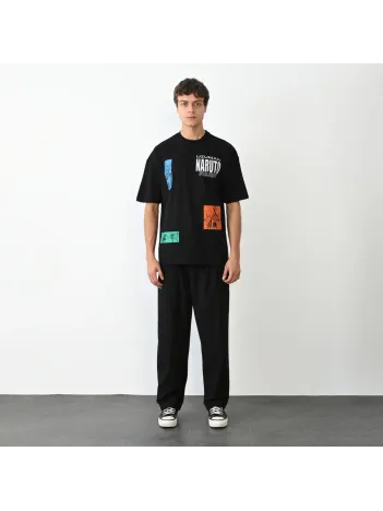 Unisex Bisiklet Yaka Baskılı Oversize T-Shirt - Siyah Unisex Bisiklet Yaka Baskılı Oversize T-Shirt - Siyah