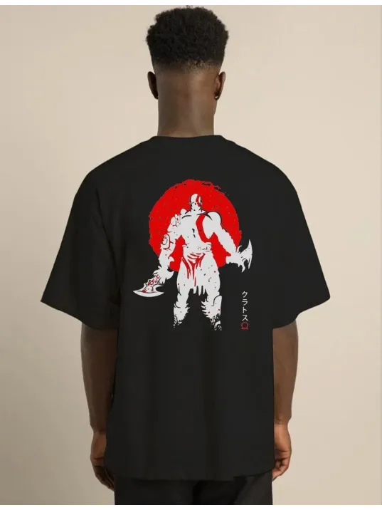 Unisex Bisiklet Yaka Baskılı Oversize T-Shirt - Siyah