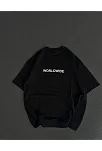Unisex Bisiklet Yaka Baskılı Oversize T-shirt - Siyah
