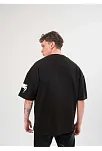 Unisex Bisiklet Yaka Baskılı Oversize T-shirt - Siyah