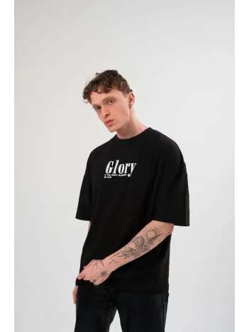 Unisex Bisiklet Yaka Baskılı Oversize T-Shirt - Siyah Unisex Bisiklet Yaka Baskılı Oversize T-Shirt - Siyah