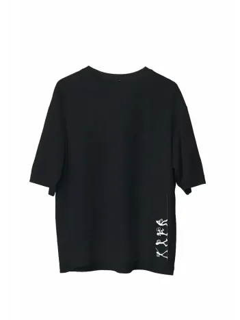 Unisex Bisiklet Yaka Baskılı Oversize T-Shirt - Siyah Unisex Bisiklet Yaka Baskılı Oversize T-Shirt - Siyah