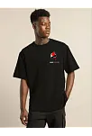 Unisex Bisiklet Yaka Baskılı Oversize T-shirt - Siyah