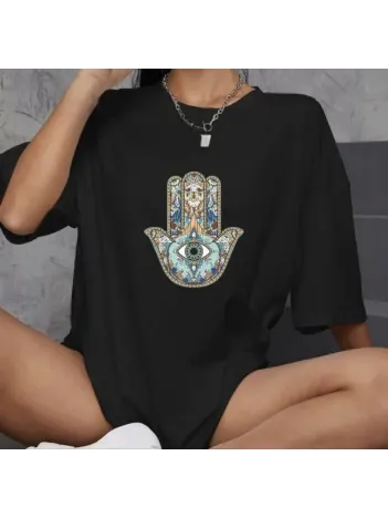 Unisex Bisiklet Yaka Baskılı Oversize T-Shirt - Siyah Unisex Bisiklet Yaka Baskılı Oversize T-Shirt - Siyah