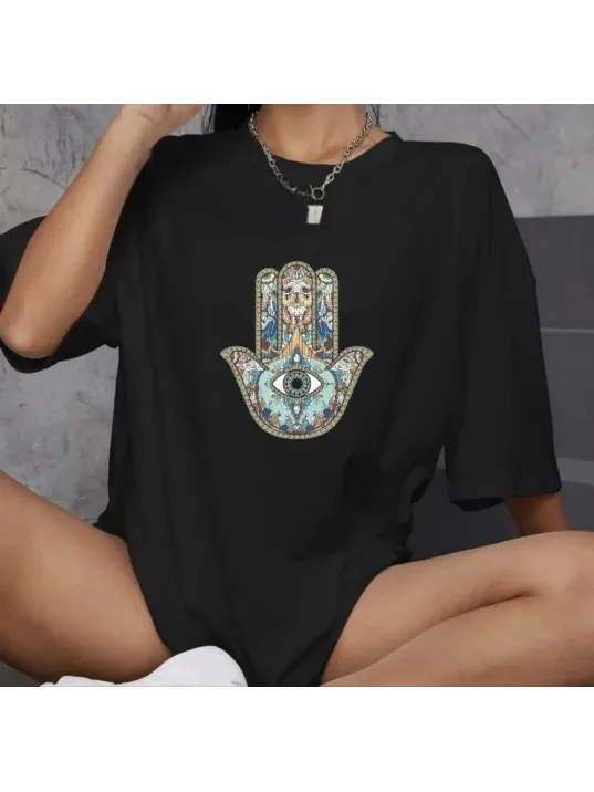 Unisex Bisiklet Yaka Baskılı Oversize T-Shirt - Siyah Unisex Bisiklet Yaka Baskılı Oversize T-Shirt - Siyah