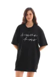 Unisex Bisiklet Yaka Baskılı Oversize T-shirt - Siyah Unisex Bisiklet Yaka Baskılı Oversize T-shirt - Siyah