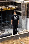 Unisex Bisiklet Yaka Baskılı Oversize T-shirt - Siyah