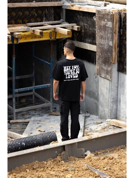 Unisex Bisiklet Yaka Baskılı Oversize T-Shirt - Siyah Unisex Bisiklet Yaka Baskılı Oversize T-Shirt - Siyah