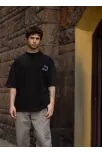 Unisex Bisiklet Yaka Baskılı Oversize T-shirt - Siyah