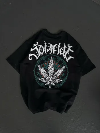 Unisex Bisiklet Yaka Baskılı Oversize T-Shirt - Siyah Unisex Bisiklet Yaka Baskılı Oversize T-Shirt - Siyah