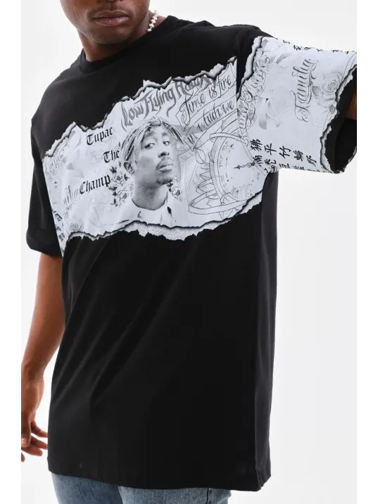 Unisex Bisiklet Yaka Baskılı Oversize T-Shirt - Siyah Unisex Bisiklet Yaka Baskılı Oversize T-Shirt - Siyah