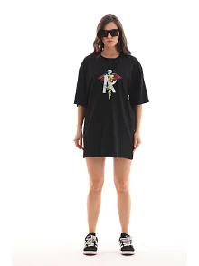 Unisex Bisiklet Yaka Baskılı Oversize T-shirt - Siyah