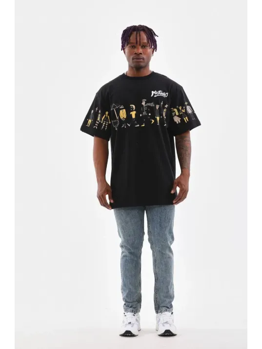 Unisex Bisiklet Yaka Baskılı Oversize T-Shirt - Siyah Unisex Bisiklet Yaka Baskılı Oversize T-Shirt - Siyah