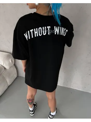 Unisex Bisiklet Yaka Baskılı Oversize T-Shirt - Siyah Unisex Bisiklet Yaka Baskılı Oversize T-Shirt - Siyah