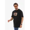 Unisex Bisiklet Yaka Baskılı Oversize T-Shirt - Siyah Unisex Bisiklet Yaka Baskılı Oversize T-Shirt - Siyah