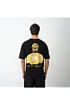 Unisex Bisiklet Yaka Baskılı Oversize T-shirt - Siyah