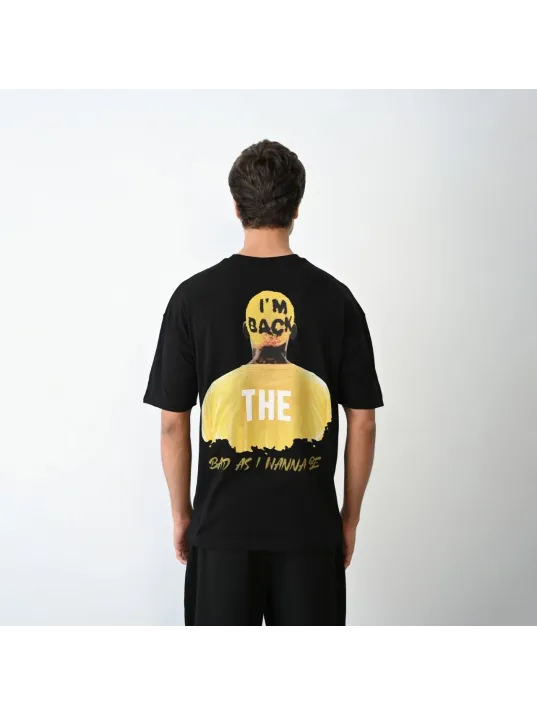 Unisex Bisiklet Yaka Baskılı Oversize T-Shirt - Siyah Unisex Bisiklet Yaka Baskılı Oversize T-Shirt - Siyah