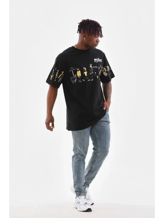 Unisex Bisiklet Yaka Baskılı Oversize T-Shirt - Siyah Unisex Bisiklet Yaka Baskılı Oversize T-Shirt - Siyah