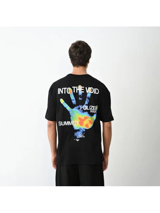 Unisex Bisiklet Yaka Baskılı Oversize T-Shirt - Siyah Unisex Bisiklet Yaka Baskılı Oversize T-Shirt - Siyah