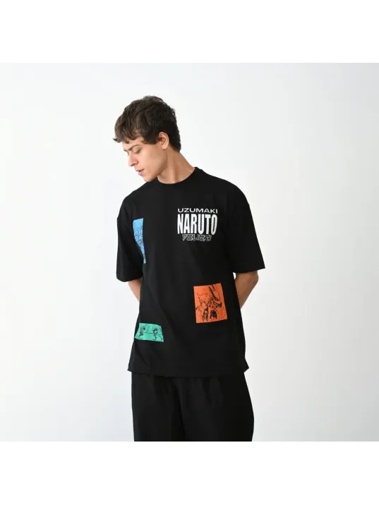 Unisex Bisiklet Yaka Baskılı Oversize T-Shirt - Siyah Unisex Bisiklet Yaka Baskılı Oversize T-Shirt - Siyah