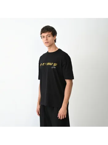 Unisex Bisiklet Yaka Baskılı Oversize T-Shirt - Siyah Unisex Bisiklet Yaka Baskılı Oversize T-Shirt - Siyah