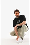 Unisex Bisiklet Yaka Baskılı Oversize T-shirt - Siyah