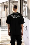 Unisex Bisiklet Yaka Baskılı Oversize T-shirt - Siyah