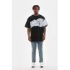 Unisex Bisiklet Yaka Baskılı Oversize T-Shirt - Siyah Unisex Bisiklet Yaka Baskılı Oversize T-Shirt - Siyah