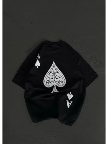 Unisex Bisiklet Yaka Baskılı Oversize T-Shirt - Siyah Unisex Bisiklet Yaka Baskılı Oversize T-Shirt - Siyah