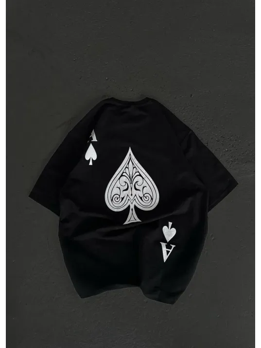 Unisex Bisiklet Yaka Baskılı Oversize T-Shirt - Siyah Unisex Bisiklet Yaka Baskılı Oversize T-Shirt - Siyah