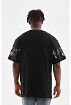 Unisex Bisiklet Yaka Baskılı Oversize T-shirt - Siyah