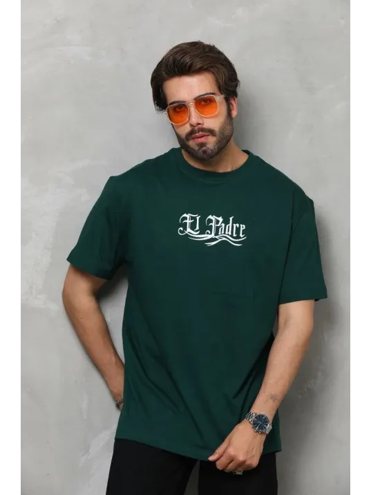 Unisex Bisiklet Yaka Baskılı Oversize T-Shirt - Yeşil Unisex Bisiklet Yaka Baskılı Oversize T-Shirt - Yeşil