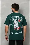 Unisex Bisiklet Yaka Baskılı Oversize T-shirt - Yeşil