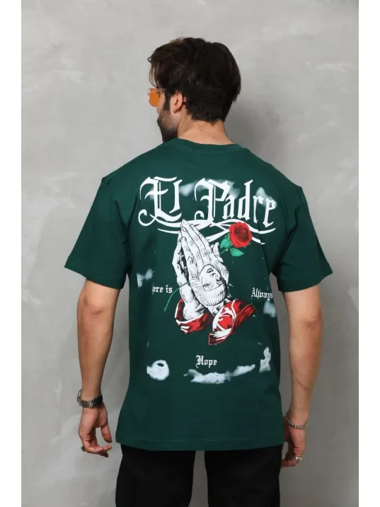 Unisex Bisiklet Yaka Baskılı Oversize T-Shirt - Yeşil Unisex Bisiklet Yaka Baskılı Oversize T-Shirt - Yeşil