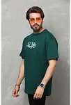 Unisex Bisiklet Yaka Baskılı Oversize T-shirt - Yeşil