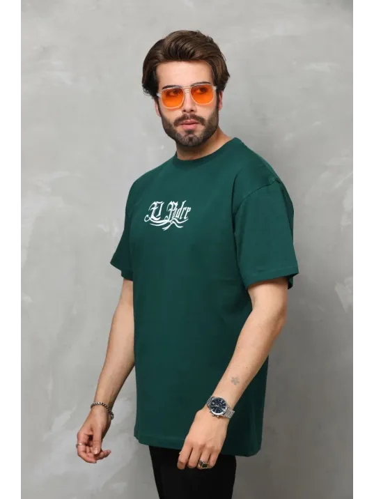 Unisex Bisiklet Yaka Baskılı Oversize T-Shirt - Yeşil Unisex Bisiklet Yaka Baskılı Oversize T-Shirt - Yeşil