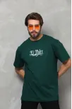 Unisex Bisiklet Yaka Baskılı Oversize T-shirt - Yeşil
