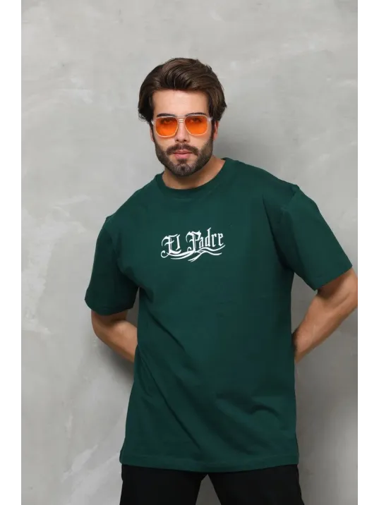 Unisex Bisiklet Yaka Baskılı Oversize T-Shirt - Yeşil Unisex Bisiklet Yaka Baskılı Oversize T-Shirt - Yeşil