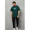 Unisex Bisiklet Yaka Baskılı Oversize T-Shirt - Yeşil Unisex Bisiklet Yaka Baskılı Oversize T-Shirt - Yeşil