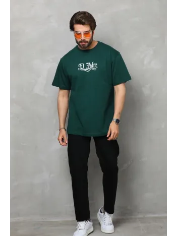 Unisex Bisiklet Yaka Baskılı Oversize T-Shirt - Yeşil Unisex Bisiklet Yaka Baskılı Oversize T-Shirt - Yeşil