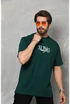 Unisex Bisiklet Yaka Baskılı Oversize T-shirt - Yeşil