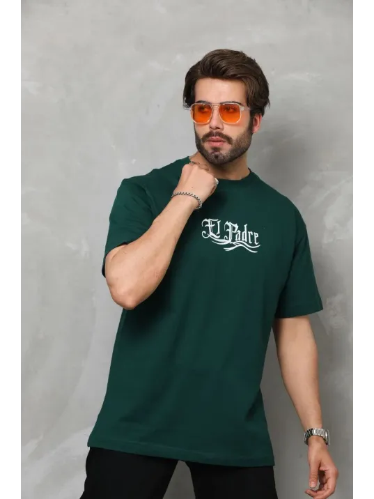 Unisex Bisiklet Yaka Baskılı Oversize T-Shirt - Yeşil Unisex Bisiklet Yaka Baskılı Oversize T-Shirt - Yeşil