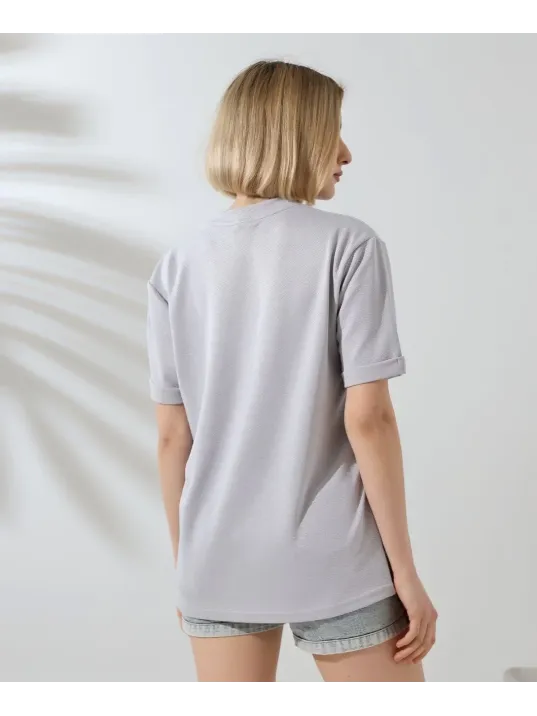 Unisex Bisiklet Yaka Baskılı Slim Fit T-Shirt - Boyalı Gri